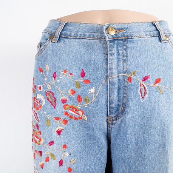 Lana Erica Boot 8 (29 X 30) Women's Jeans Embroidered Floral Design Lightweight - Picture 4 of 11